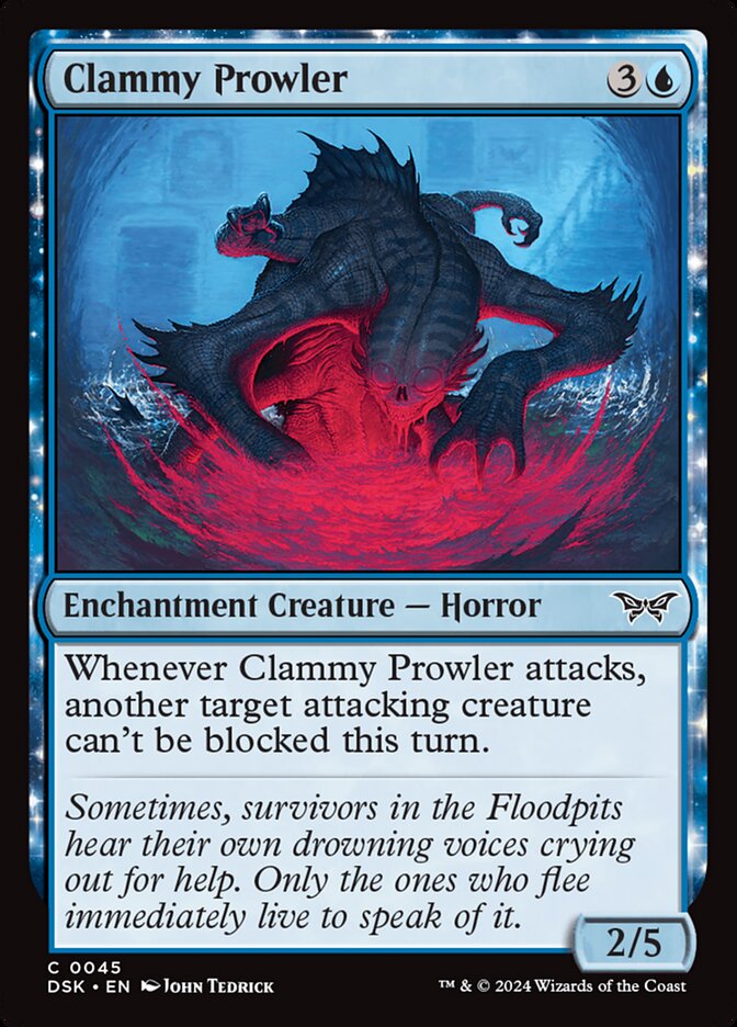 This Is An Image Of The Magic The Gathering Card Clammy Prowler From The Set Duskmourn: House of Horror - Designed By Artist John Tedrick