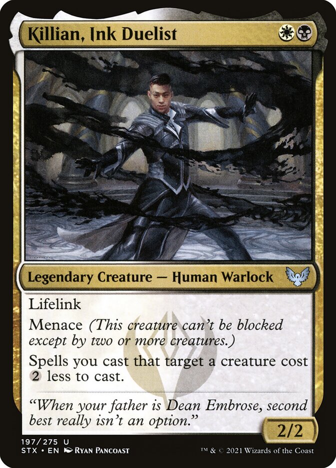 This Is An Image Of The Magic The Gathering Card Killian, Ink Duelist From The Set Strixhaven: School of Mages - Designed By Artist Ryan Pancoast