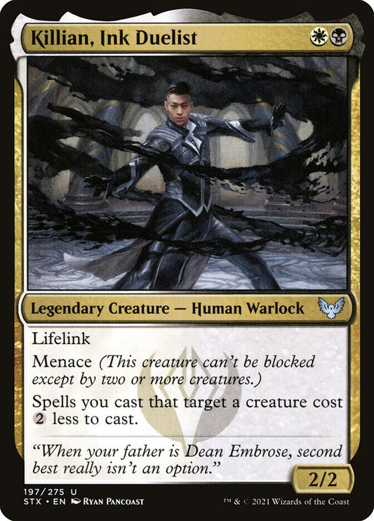 This Is An Image Of The Magic The Gathering Card Killian, Ink Duelist From The Set Strixhaven: School of Mages - Designed By Artist Ryan Pancoast