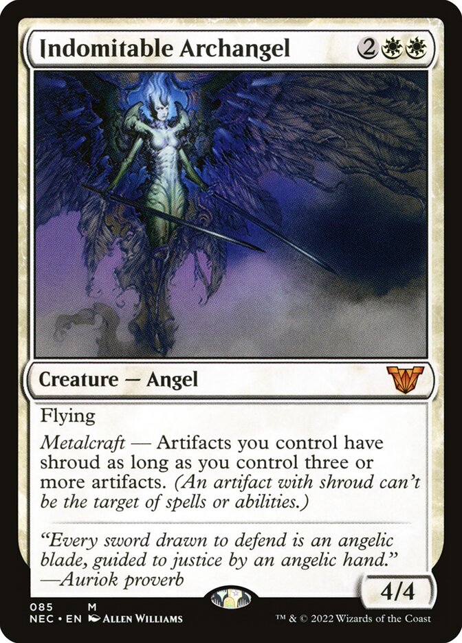 This Is An Image Of The Magic The Gathering Card Indomitable Archangel From The Set Neon Dynasty Commander - Designed By Artist Allen Williams