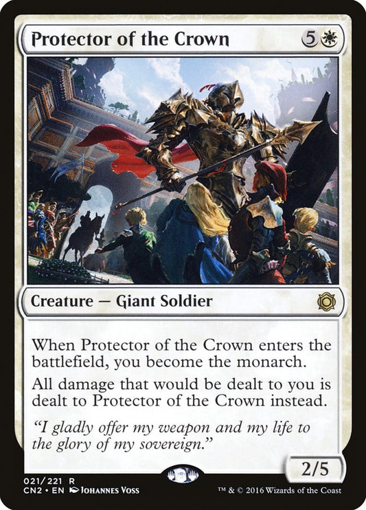 This Is An Image Of The Magic The Gathering Card Protector of the Crown From The Set Conspiracy: Take the Crown - Designed By Artist Johannes Voss