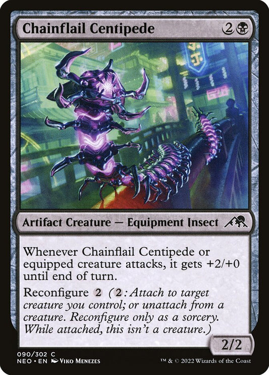 This Is An Image Of The Magic The Gathering Card Chainflail Centipede From The Set Kamigawa: Neon Dynasty - Designed By Artist Viko Menezes