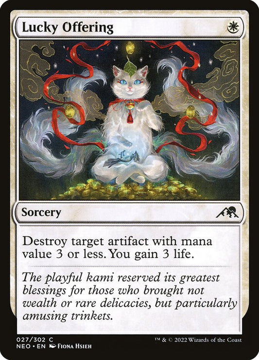 This Is An Image Of The Magic The Gathering Card Lucky Offering From The Set Kamigawa: Neon Dynasty - Designed By Artist Fiona Hsieh