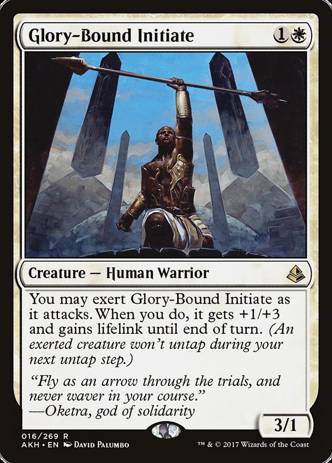 This Is An Image Of The Magic The Gathering Card Glory-Bound Initiate From The Set Amonkhet - Designed By Artist David Palumbo