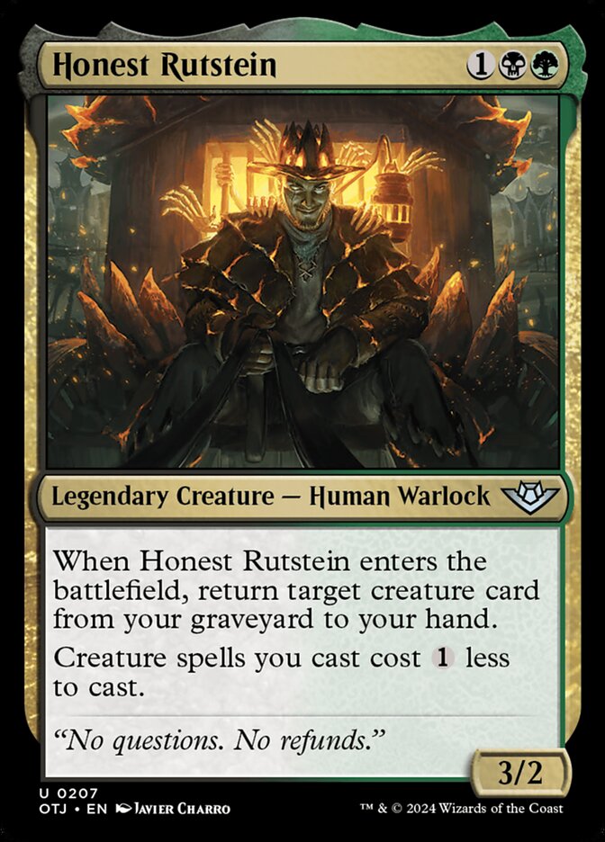 This Is An Image Of The Magic The Gathering Card Honest Rutstein From The Set Outlaws of Thunder Junction - Designed By Artist Javier Charro