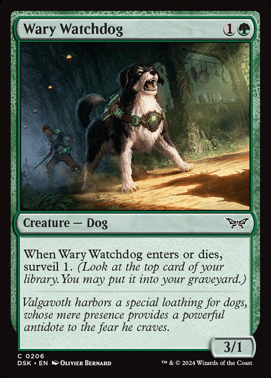 This Is An Image Of The Magic The Gathering Card Wary Watchdog From The Set Duskmourn: House of Horror - Designed By Artist Olivier Bernard