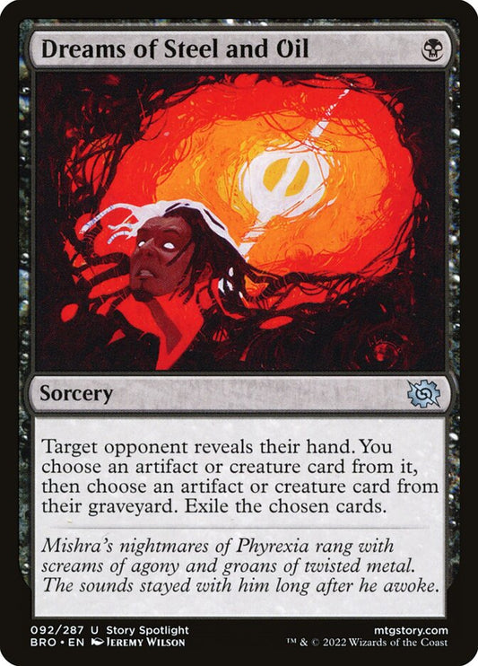 This Is An Image Of The Magic The Gathering Card Dreams of Steel and Oil From The Set The Brothers' War - Designed By Artist Jeremy Wilson