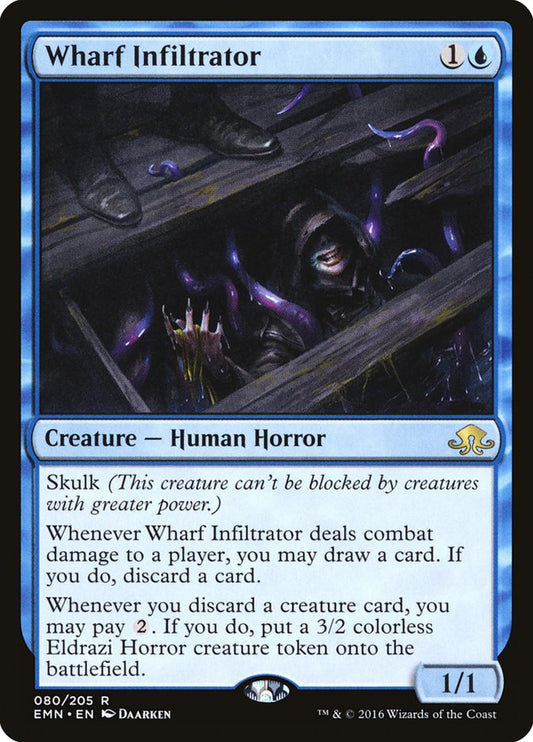 This Is An Image Of The Magic The Gathering Card Wharf Infiltrator From The Set Commander Legends: Battle for Baldur's Gate - Designed By Artist Daarken