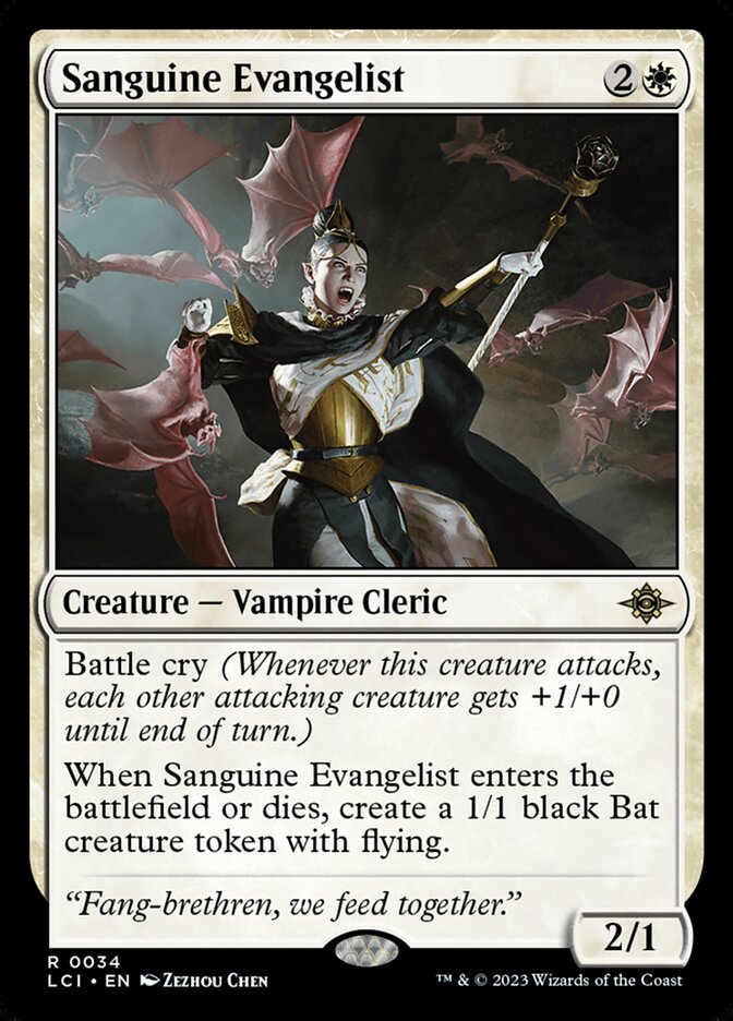 This Is An Image Of The Magic The Gathering Card Sanguine Evangelist From The Set The Lost Caverns of Ixalan - Designed By Artist Zezhou Chen