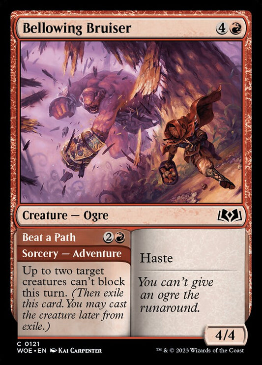 This Is An Image Of The Magic The Gathering Card Bellowing Bruiser // Beat a Path From The Set Wilds of Eldraine - Designed By Artist Kai Carpenter