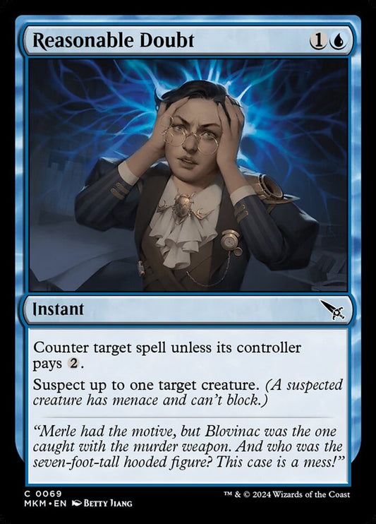 This Is An Image Of The Magic The Gathering Card Reasonable Doubt From The Set Murders at Karlov Manor - Designed By Artist Betty Jiang