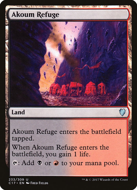 This Is An Image Of The Magic The Gathering Card Akoum Refuge From The Set Commander 2019 - Designed By Artist Fred Fields