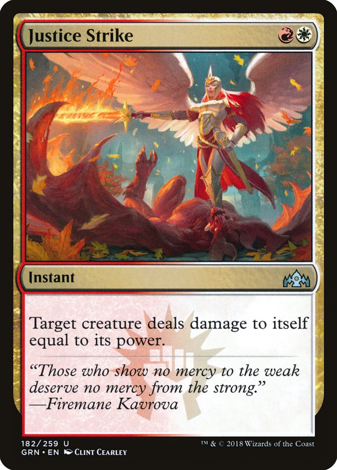 This Is An Image Of The Magic The Gathering Card Justice Strike From The Set Guilds of Ravnica - Designed By Artist Clint Cearley