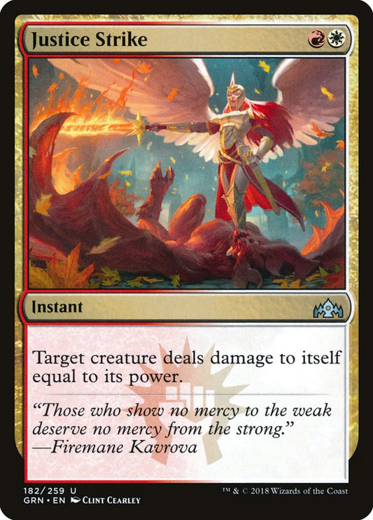This Is An Image Of The Magic The Gathering Card Justice Strike From The Set Guilds of Ravnica - Designed By Artist Clint Cearley