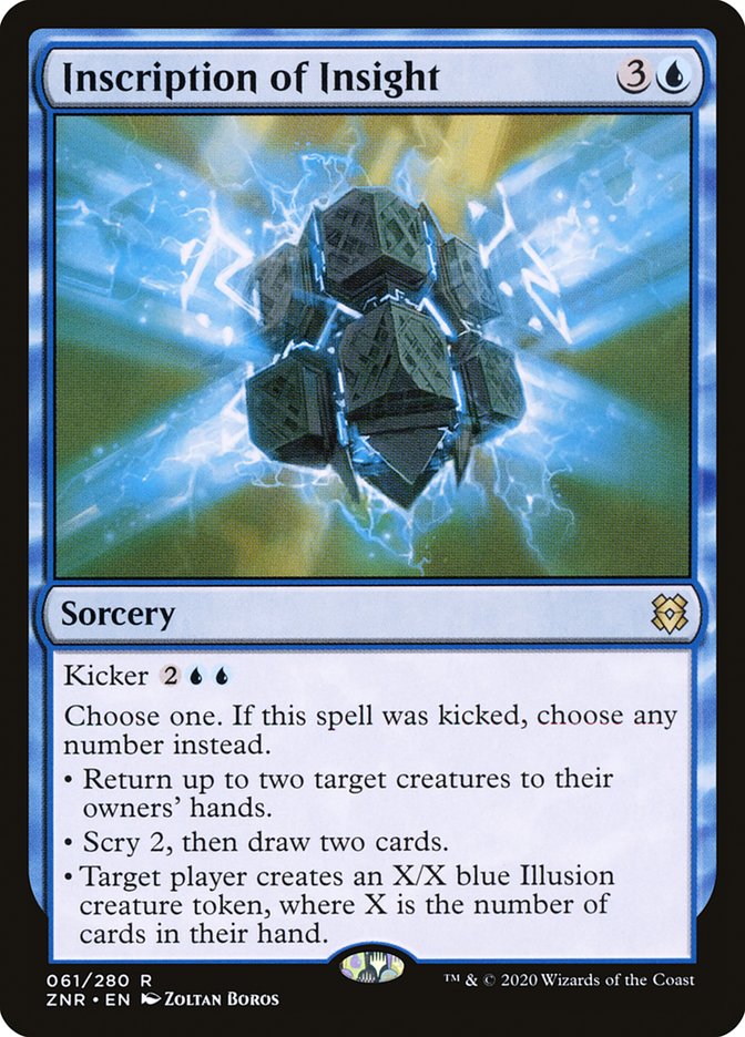This Is An Image Of The Magic The Gathering Card Inscription of Insight From The Set Zendikar Rising - Designed By Artist Zoltan Boros