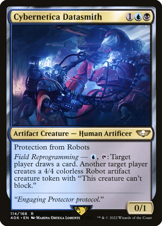 This Is An Image Of The Magic The Gathering Card Cybernetica Datasmith From The Set Warhammer 40,000 Commander - Designed By Artist Marina Ortega Lorente