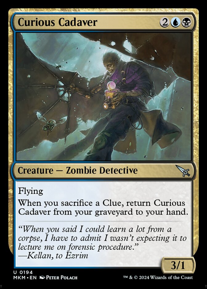 This Is An Image Of The Magic The Gathering Card Curious Cadaver From The Set Murders at Karlov Manor - Designed By Artist Peter Polach