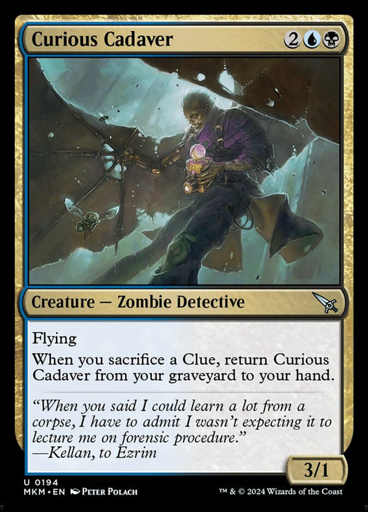 This Is An Image Of The Magic The Gathering Card Curious Cadaver From The Set Murders at Karlov Manor - Designed By Artist Peter Polach