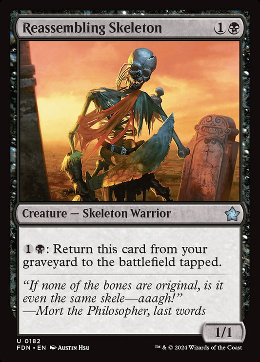 This Is An Image Of The Magic The Gathering Card Reassembling Skeleton From The Set Tarkir: Dragonstorm Commander - Designed By Artist Austin Hsu