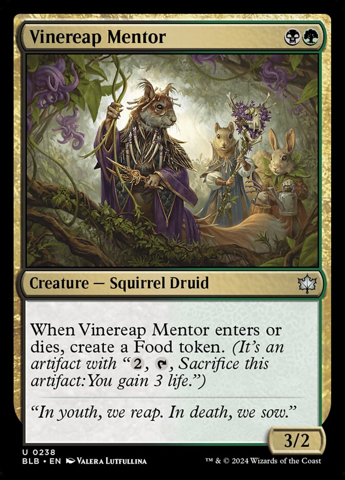 This Is An Image Of The Magic The Gathering Card Vinereap Mentor From The Set Bloomburrow - Designed By Artist Valera Lutfullina