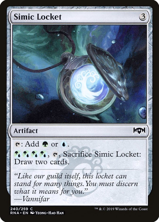 This Is An Image Of The Magic The Gathering Card Simic Locket From The Set Ravnica Allegiance - Designed By Artist Yeong-Hao Han