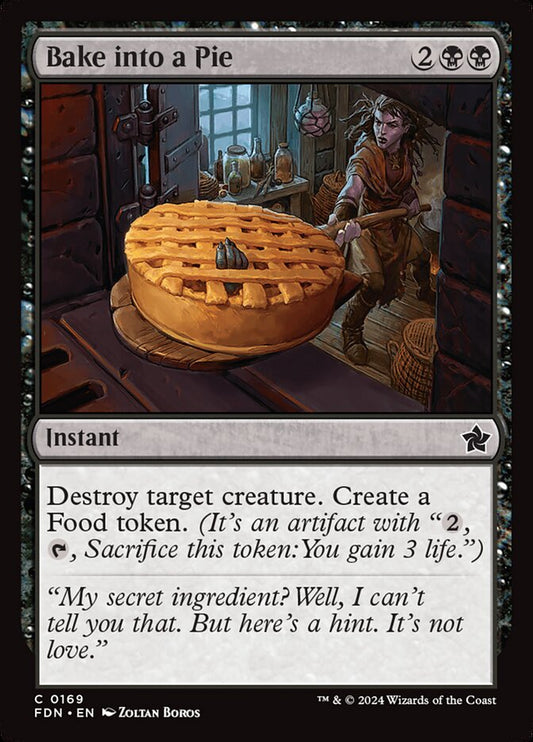 This Is An Image Of The Magic The Gathering Card Bake into a Pie From The Set Foundations - Designed By Artist Zoltan Boros