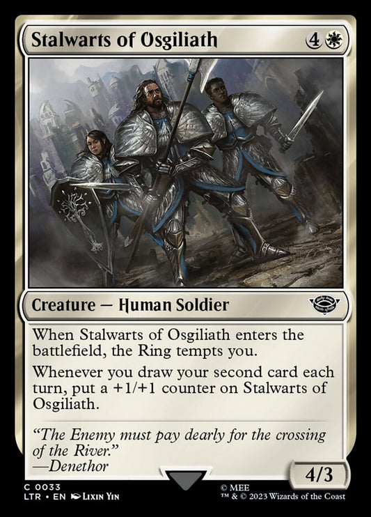 This Is An Image Of The Magic The Gathering Card Stalwarts of Osgiliath From The Set The Lord of the Rings: Tales of Middle-earth - Designed By Artist Lixin Yin