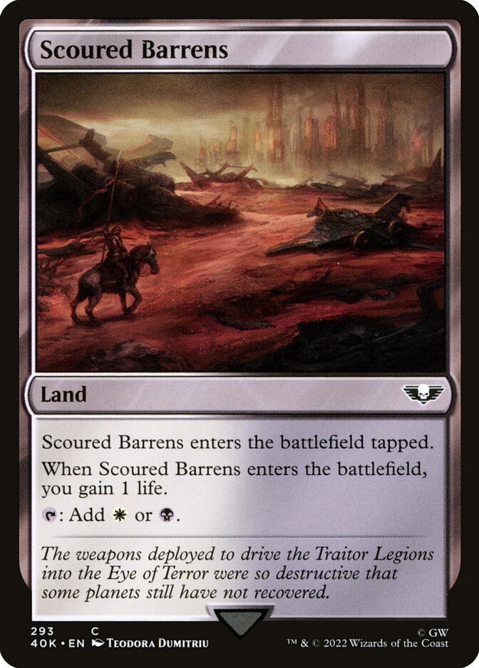 This Is An Image Of The Magic The Gathering Card Scoured Barrens From The Set Tarkir: Dragonstorm - Designed By Artist Brent Hollowell