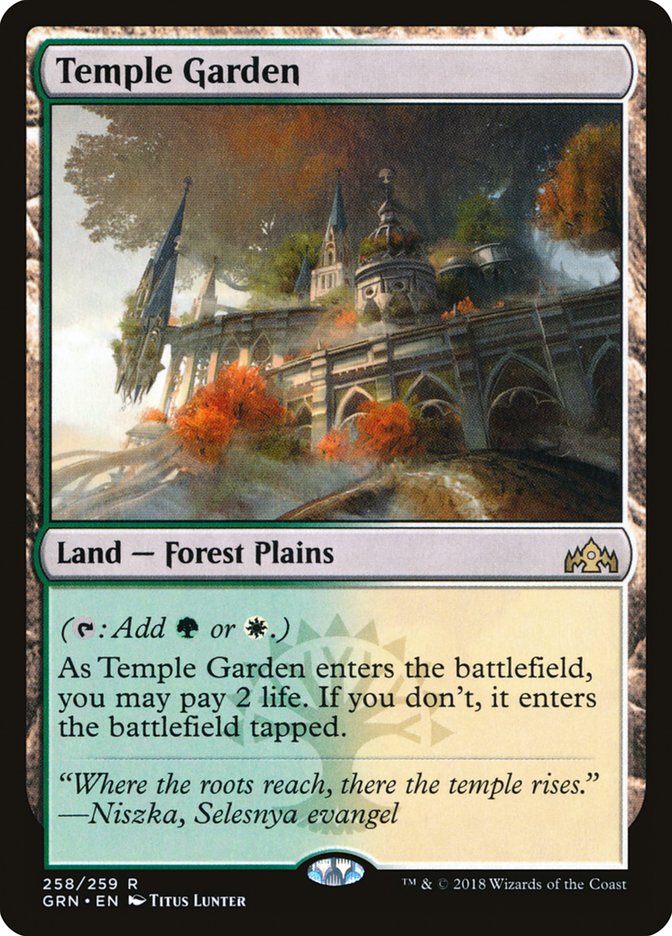 This Is An Image Of The Magic The Gathering Card Temple Garden From The Set Ravnica Remastered - Designed By Artist Rob Alexander