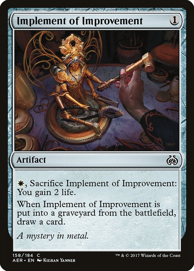 This Is An Image Of The Magic The Gathering Card Implement of Improvement From The Set Aether Revolt - Designed By Artist Kieran Yanner