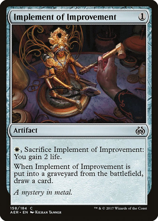 This Is An Image Of The Magic The Gathering Card Implement of Improvement From The Set Aether Revolt - Designed By Artist Kieran Yanner