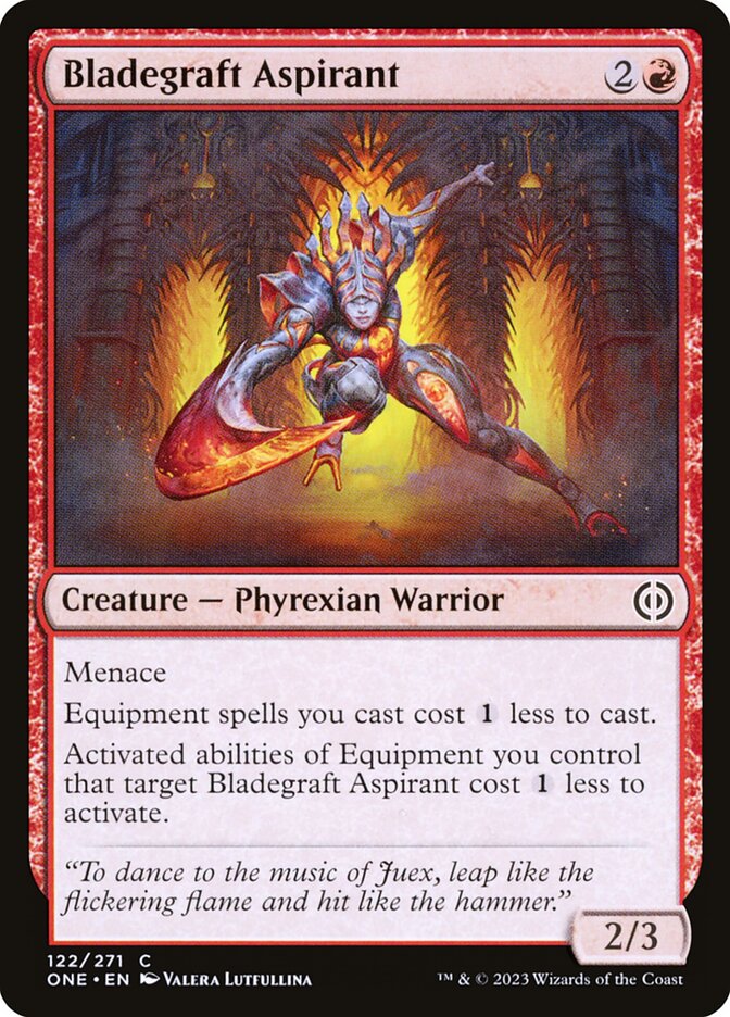 This Is An Image Of The Magic The Gathering Card Bladegraft Aspirant From The Set Phyrexia: All Will Be One - Designed By Artist Valera Lutfullina
