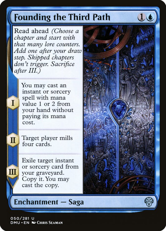This Is An Image Of The Magic The Gathering Card Founding the Third Path From The Set Dominaria United - Designed By Artist Chris Seaman