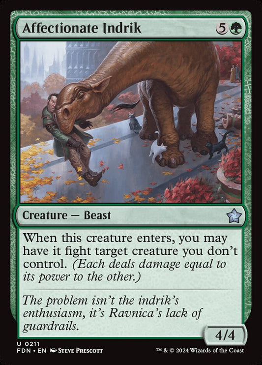 This Is An Image Of The Magic The Gathering Card Affectionate Indrik From The Set Foundations - Designed By Artist Steve Prescott