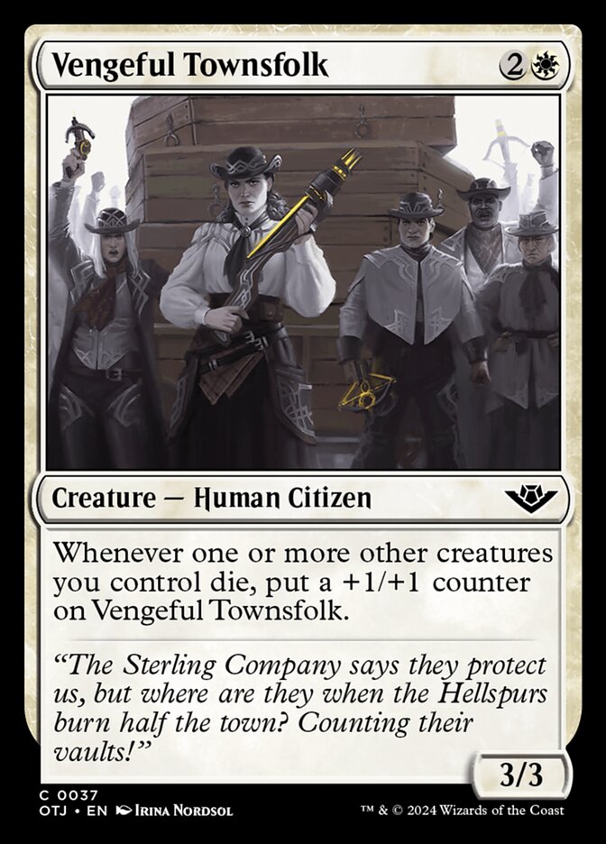 This Is An Image Of The Magic The Gathering Card Vengeful Townsfolk From The Set Outlaws of Thunder Junction - Designed By Artist Irina Nordsol