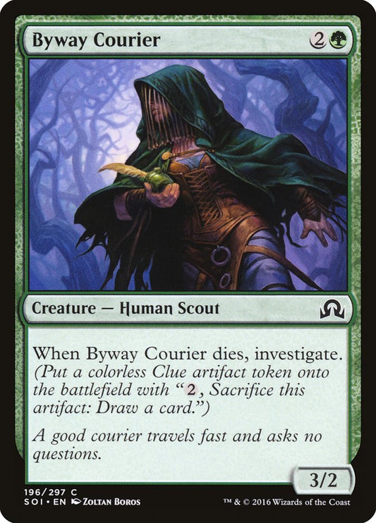 This Is An Image Of The Magic The Gathering Card Byway Courier From The Set Shadows over Innistrad - Designed By Artist Zoltan Boros