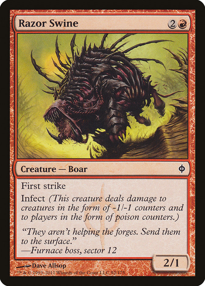 This Is An Image Of The Magic The Gathering Card Razor Swine From The Set New Phyrexia - Designed By Artist Dave Allsop