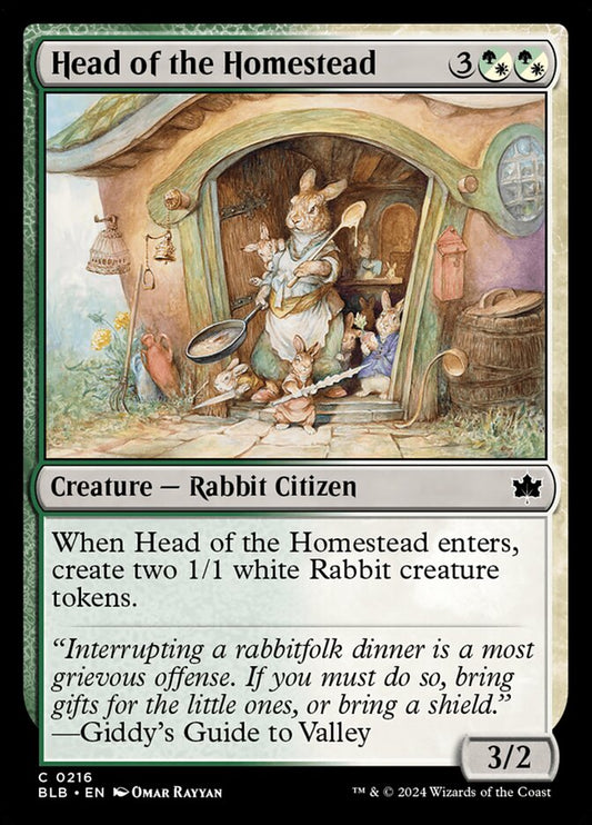 This Is An Image Of The Magic The Gathering Card Head of the Homestead From The Set Bloomburrow - Designed By Artist Omar Rayyan