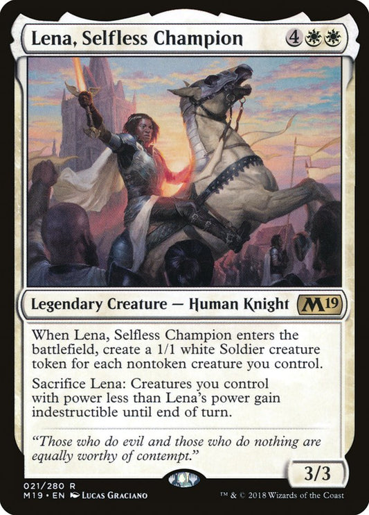 This Is An Image Of The Magic The Gathering Card Lena, Selfless Champion From The Set Jumpstart - Designed By Artist Lucas Graciano