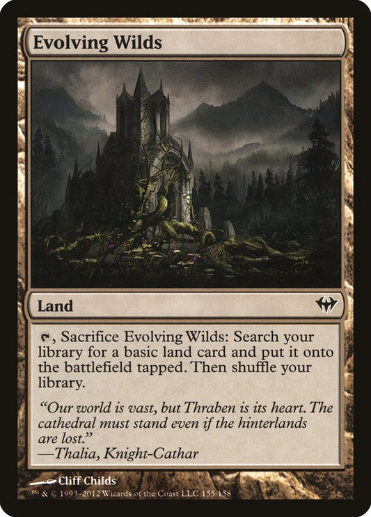 This Is An Image Of The Magic The Gathering Card Evolving Wilds From The Set Tarkir: Dragonstorm - Designed By Artist Leon Tukker