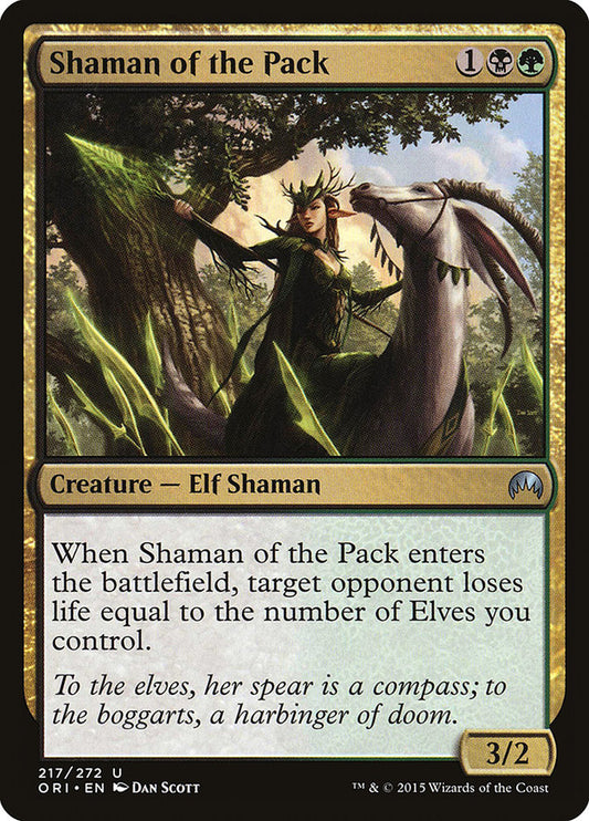 This Is An Image Of The Magic The Gathering Card Shaman of the Pack From The Set Kaldheim Commander - Designed By Artist Dan Murayama Scott