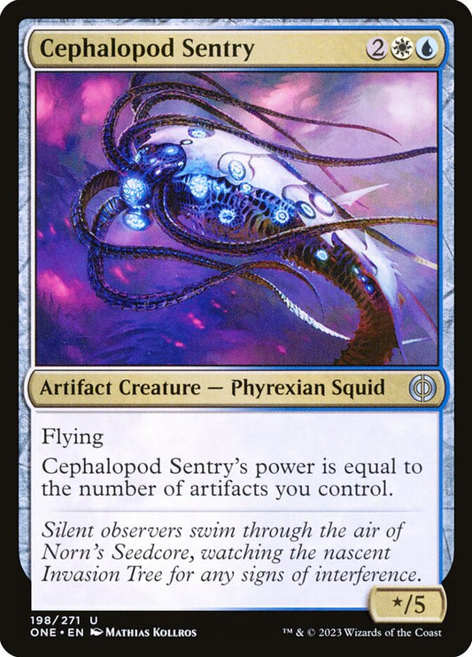 This Is An Image Of The Magic The Gathering Card Cephalopod Sentry From The Set Phyrexia: All Will Be One - Designed By Artist Mathias Kollros