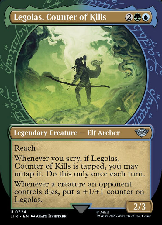 This Is An Image Of The Magic The Gathering Card Legolas, Counter of Kills From The Set The Lord of the Rings: Tales of Middle-earth - Designed By Artist Yongjae Choi
