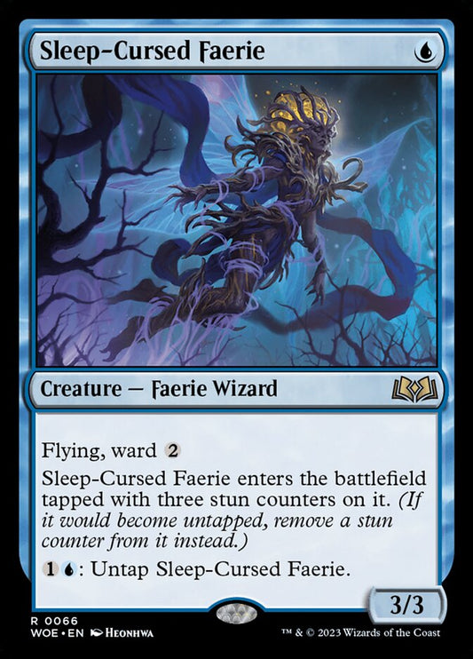 This Is An Image Of The Magic The Gathering Card Sleep-Cursed Faerie From The Set Wilds of Eldraine - Designed By Artist Heonhwa Choe