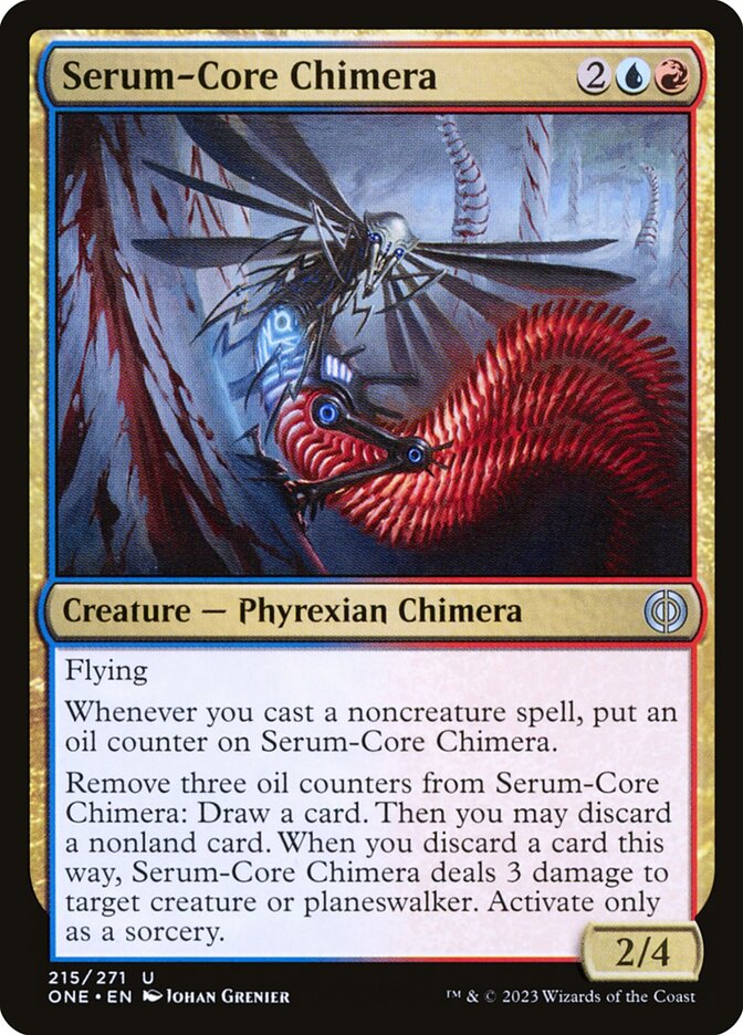 This Is An Image Of The Magic The Gathering Card Serum-Core Chimera From The Set Phyrexia: All Will Be One - Designed By Artist Johan Grenier