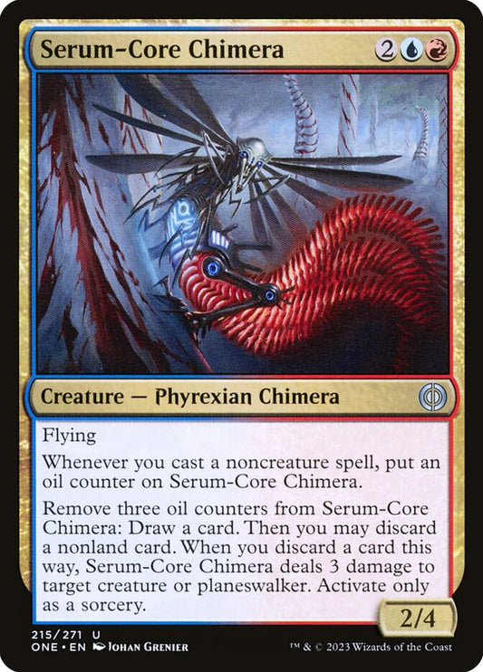 This Is An Image Of The Magic The Gathering Card Serum-Core Chimera From The Set Phyrexia: All Will Be One - Designed By Artist Johan Grenier