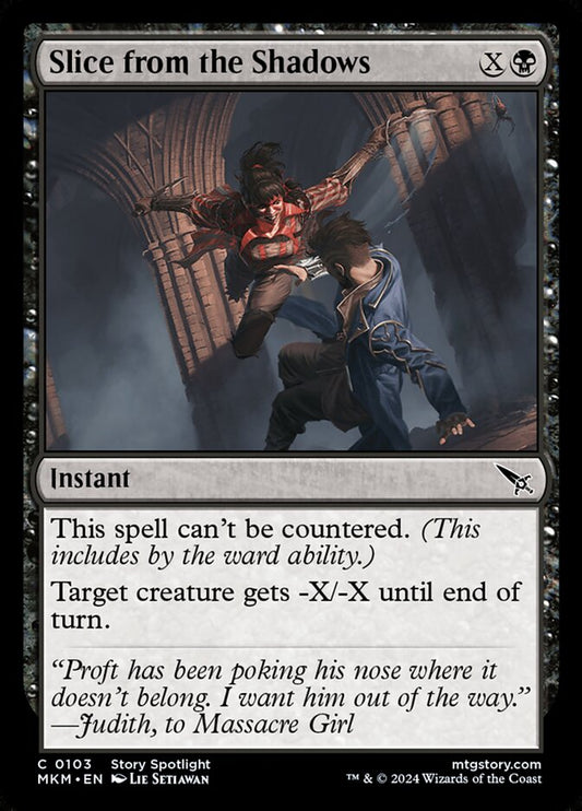 This Is An Image Of The Magic The Gathering Card Slice from the Shadows From The Set Murders at Karlov Manor - Designed By Artist Lie Setiawan
