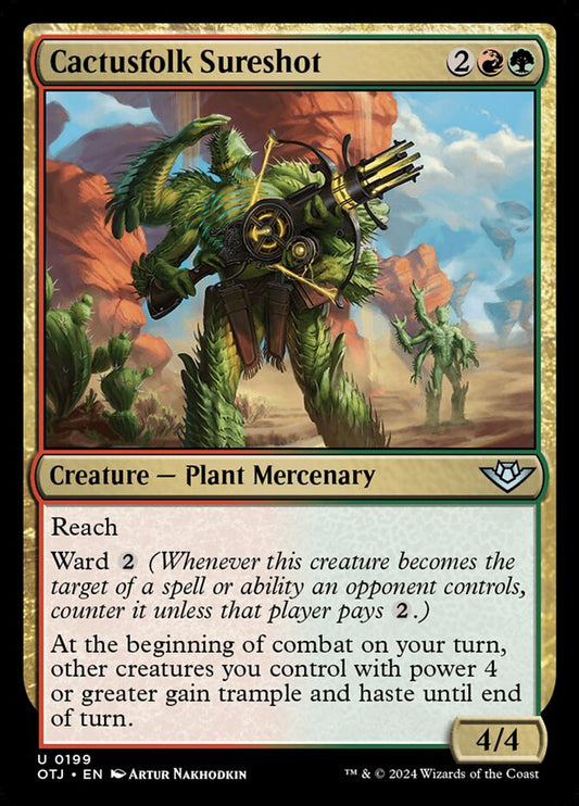 This Is An Image Of The Magic The Gathering Card Cactusfolk Sureshot From The Set Outlaws of Thunder Junction - Designed By Artist Artur Nakhodkin