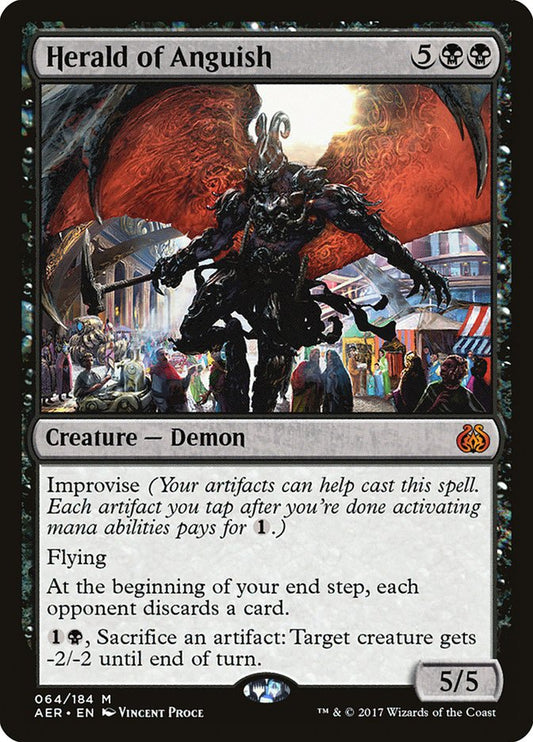 This Is An Image Of The Magic The Gathering Card Herald of Anguish From The Set Aether Revolt - Designed By Artist Vincent Proce