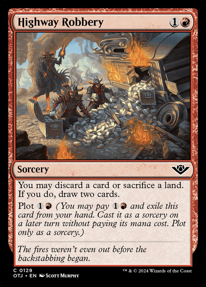 This Is An Image Of The Magic The Gathering Card Highway Robbery From The Set Outlaws of Thunder Junction - Designed By Artist Scott Murphy